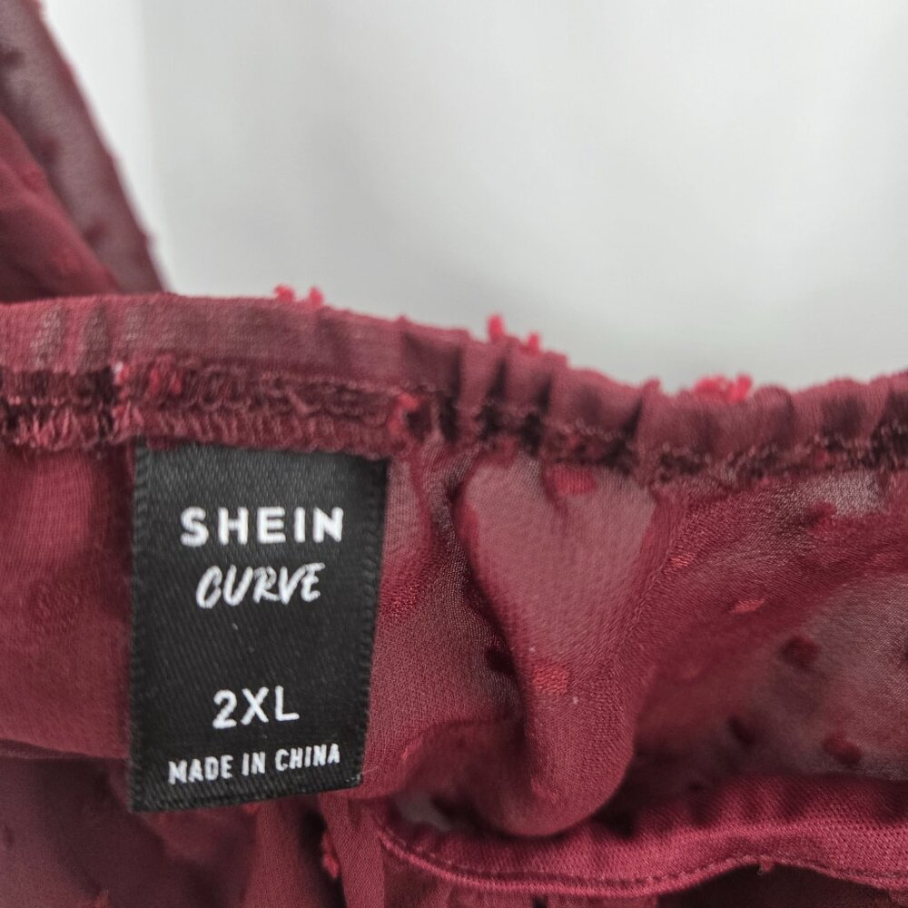 Shein Curve Cropped Burgundy Swiss Dots Blouse 2xl - Picture 3 of 14